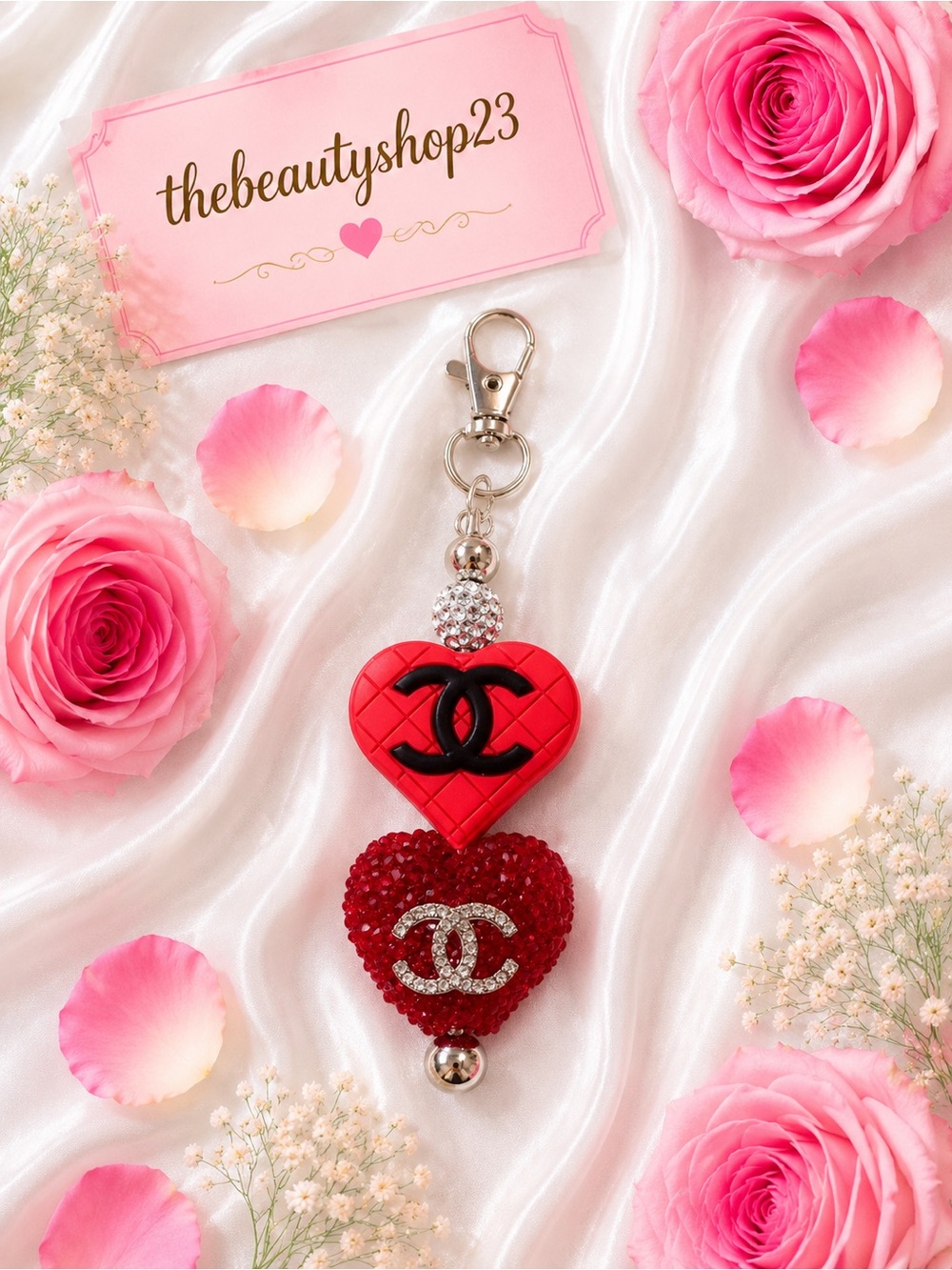 Handmade C C Red Heart Bling Boujee Bag Charm